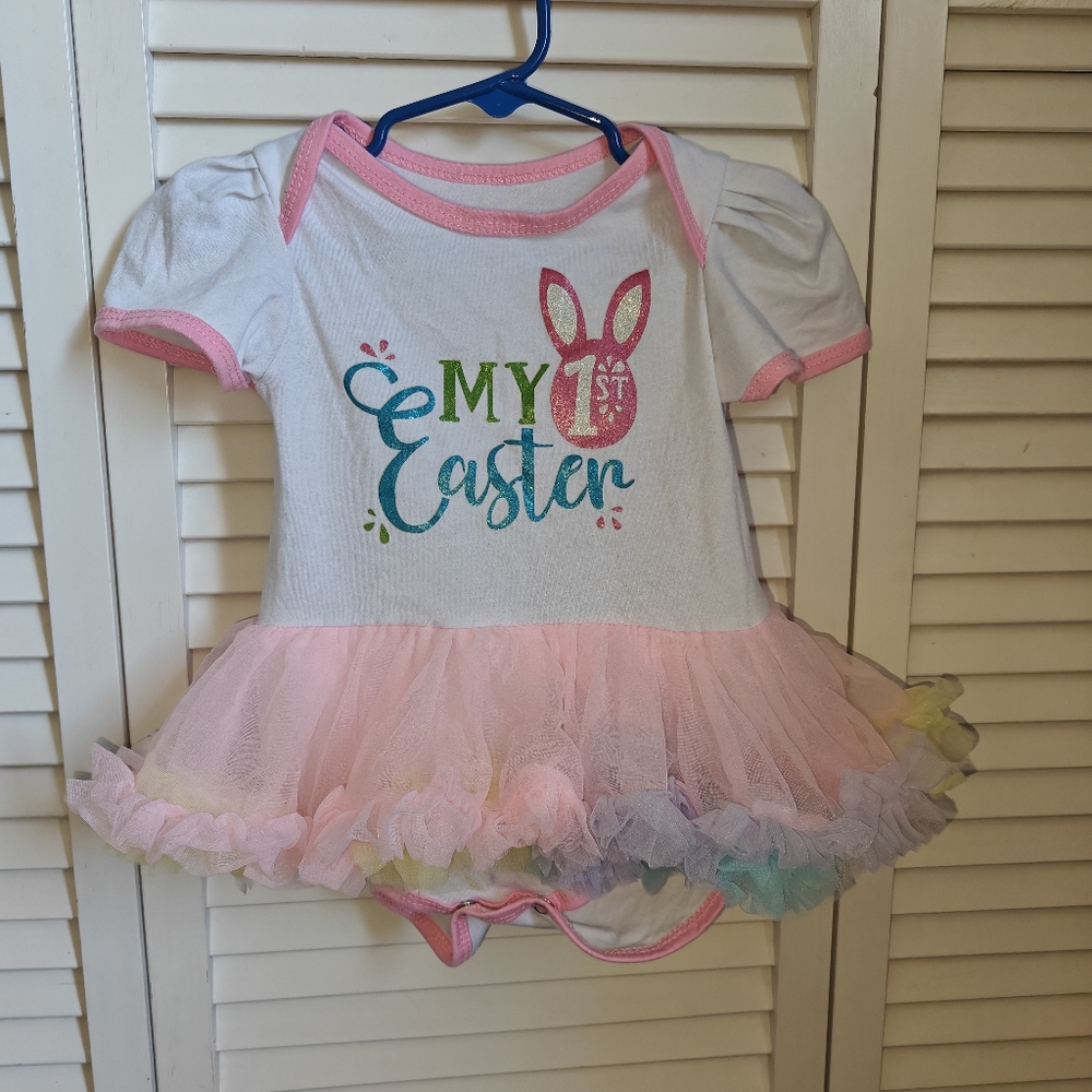 My First Easter Tutu Romper One Piece Dress Outfit Baby Size 9/12M